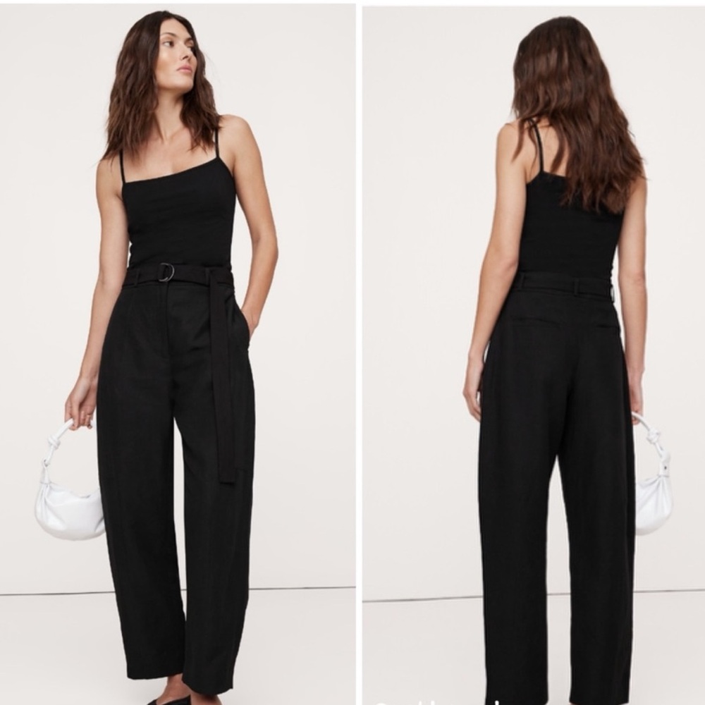 NEW! Banana Republic Black High-Rise Barrel Tencel-Linen Pant 713482 🕳️